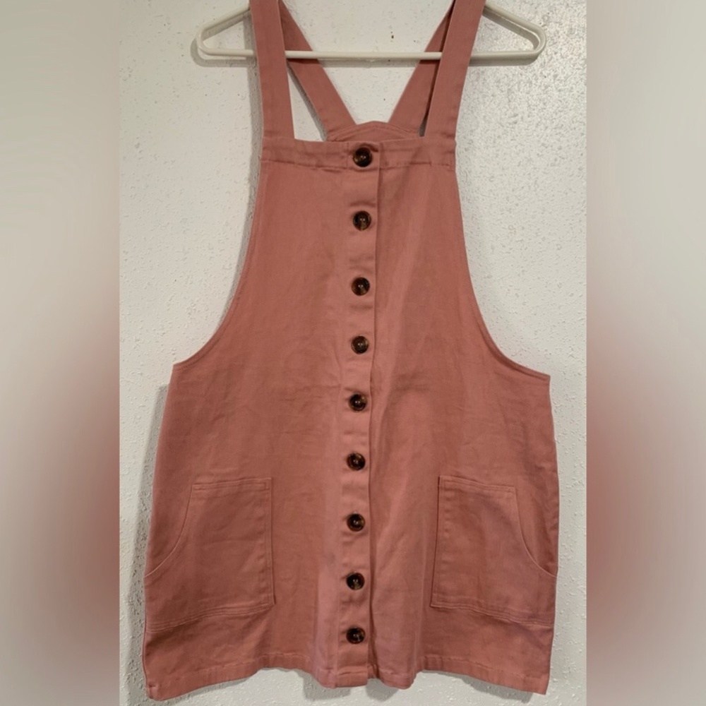 Pink Denim Button Down Dress Overall Dress